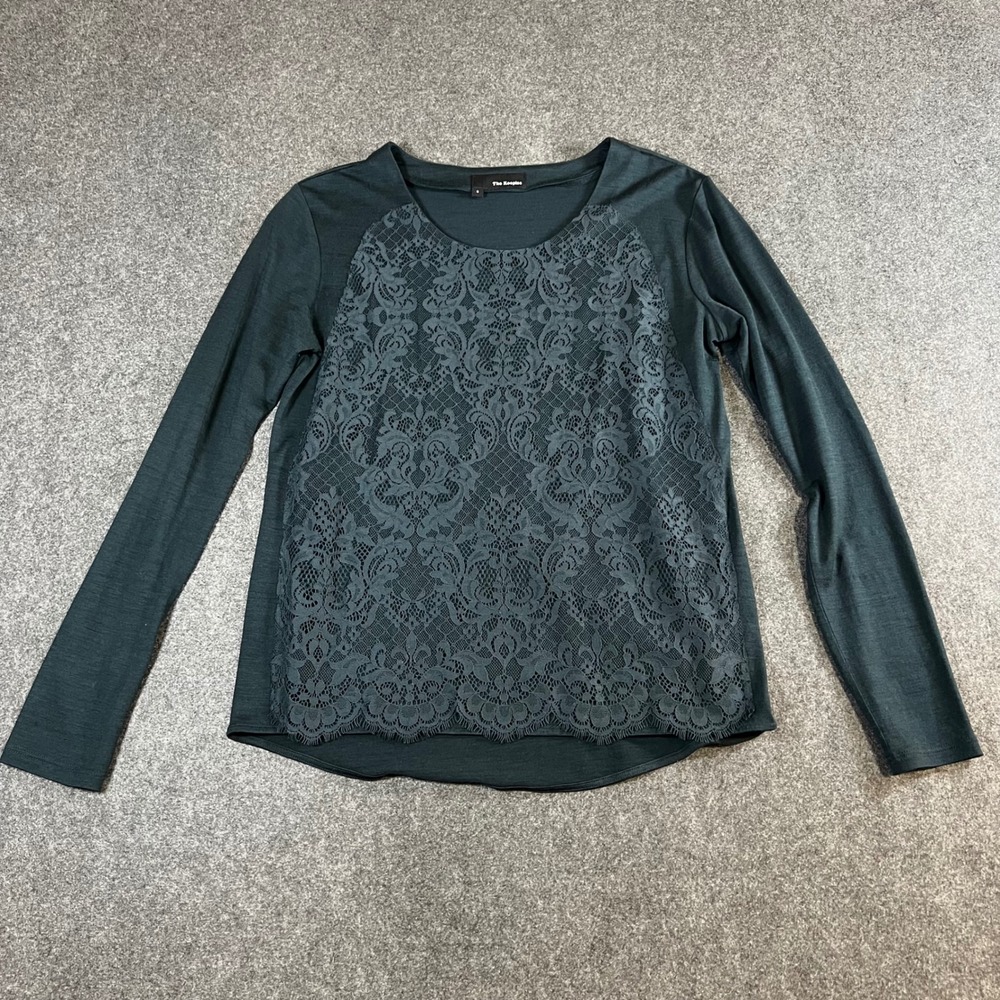 The Kooples Womens Green Wool Blend Lace Front Long Sleeve Top Size S KW13